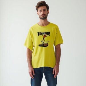 ❤️ Thrasher Yellow Graphic T-Shirt for Men XL *flaw
